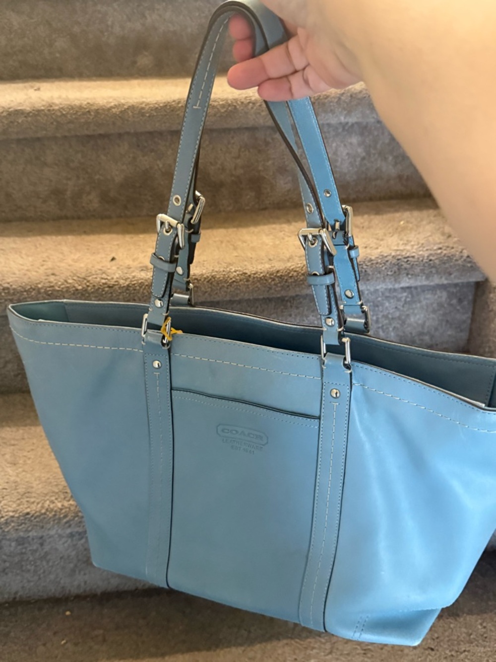 Coach Sky Blue Leather Tote with Adjustable Straps 2008 Guc